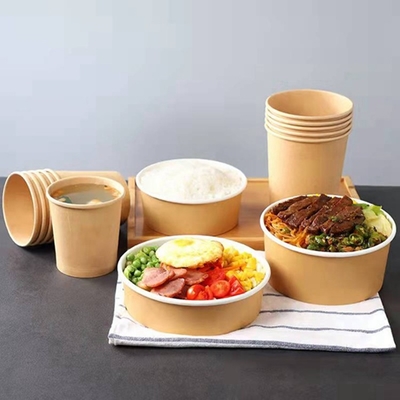 کاسه فنجان سوپ کاغذی کرافت یکبار مصرف با درب کاغذی بسته بندی ناهار جعبه بیرون بری